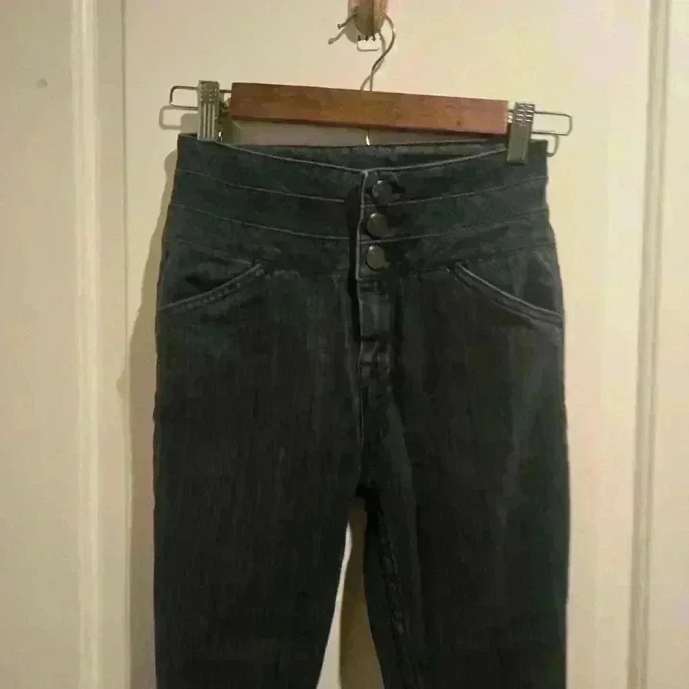 P7035  dark wash denim skinny jeans size 27in highr waist - Picture 3 of 9